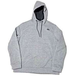 Quiksilver DryFlight Hoodie Men's Medium Gray Heather Fleece Lined Pullover Tech